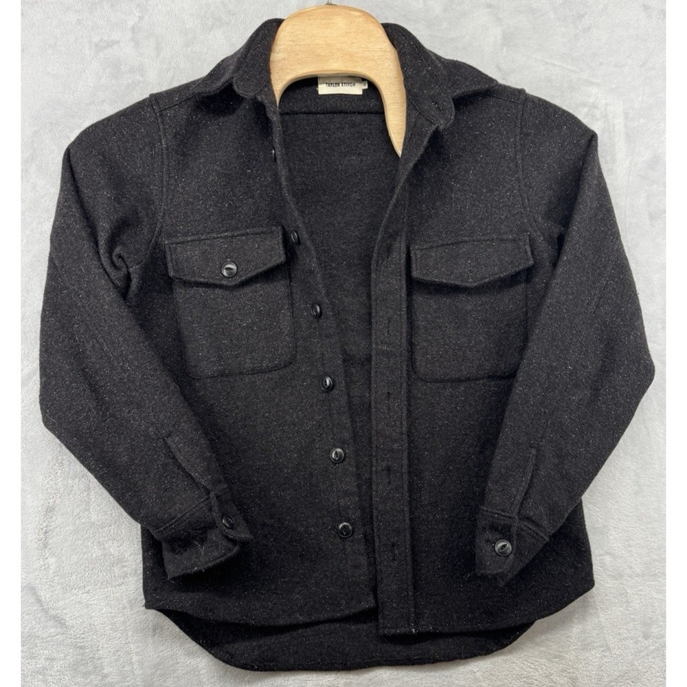 Taylor Stitch Wool Shirt Jacket Gray Charcoal Button Pockets Men's Size 38 20x25
